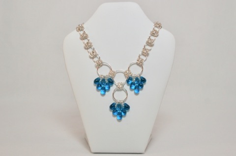 Blue Tear Drops Necklace in Silver Enameled Copper